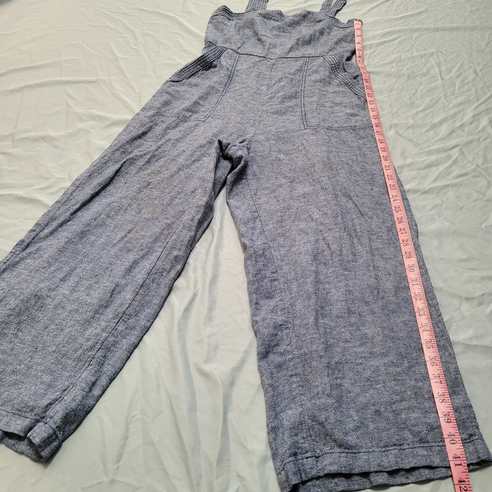 Old Navy Overalls Linen Rayon Blue Sleeveless Pockets Wide-Leg Jumpsuit Smocking - Picture 12 of 15